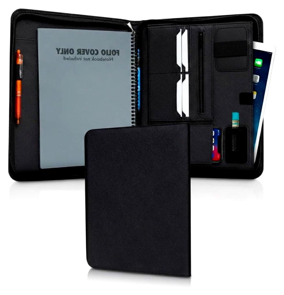 Echtes Leder Folio Cover für Rocketbook Everlast, Fusion, Panda | Portfolio-Organizer in Letter-Größe mit Stiftschlaufe und mehreren Fächern (A...