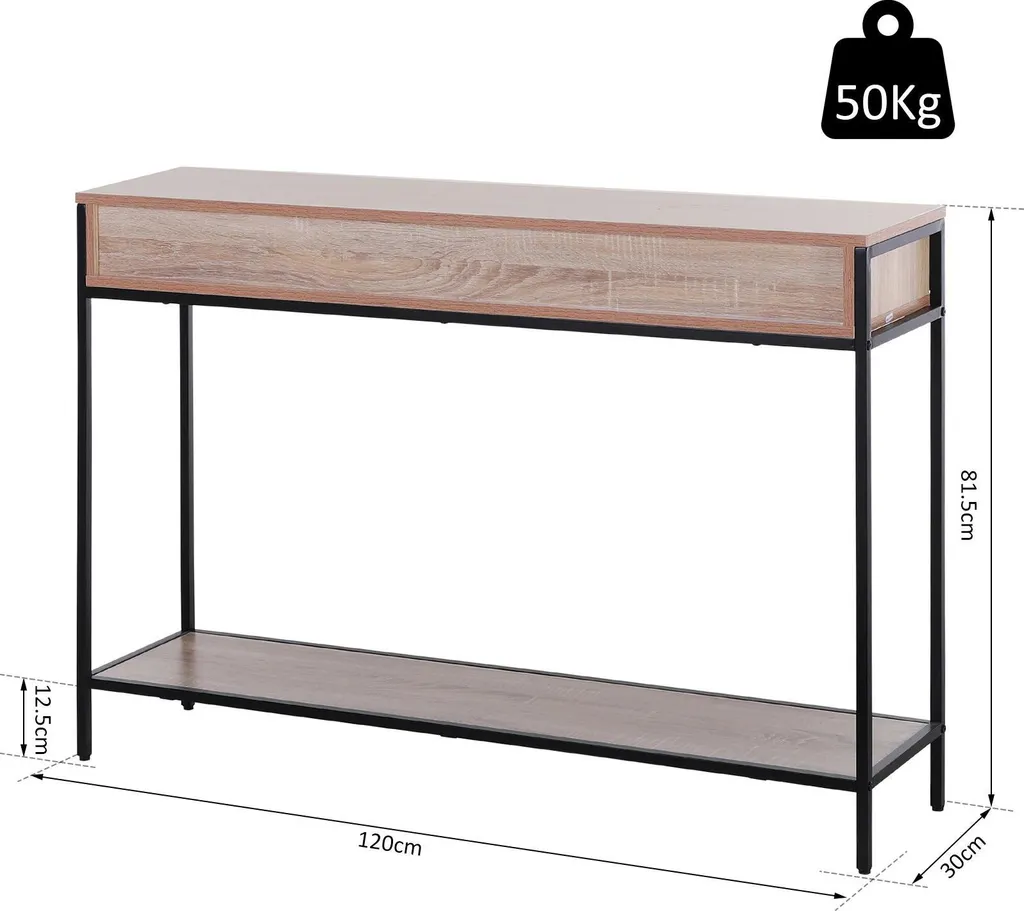 Table Console d'Entrée en Chêne avec Rangement et Étagère Basse 120cm