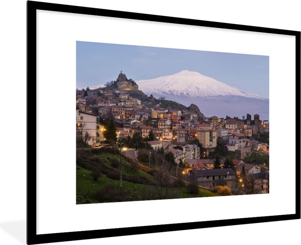 MuchoWow Gerahmtes Poster Luftaufnahme des Ätna über Messina in Italien 90x60 cm - Poster mit Schwarzem Bilderrahmen Wandposter Rahmen Foto Bil...