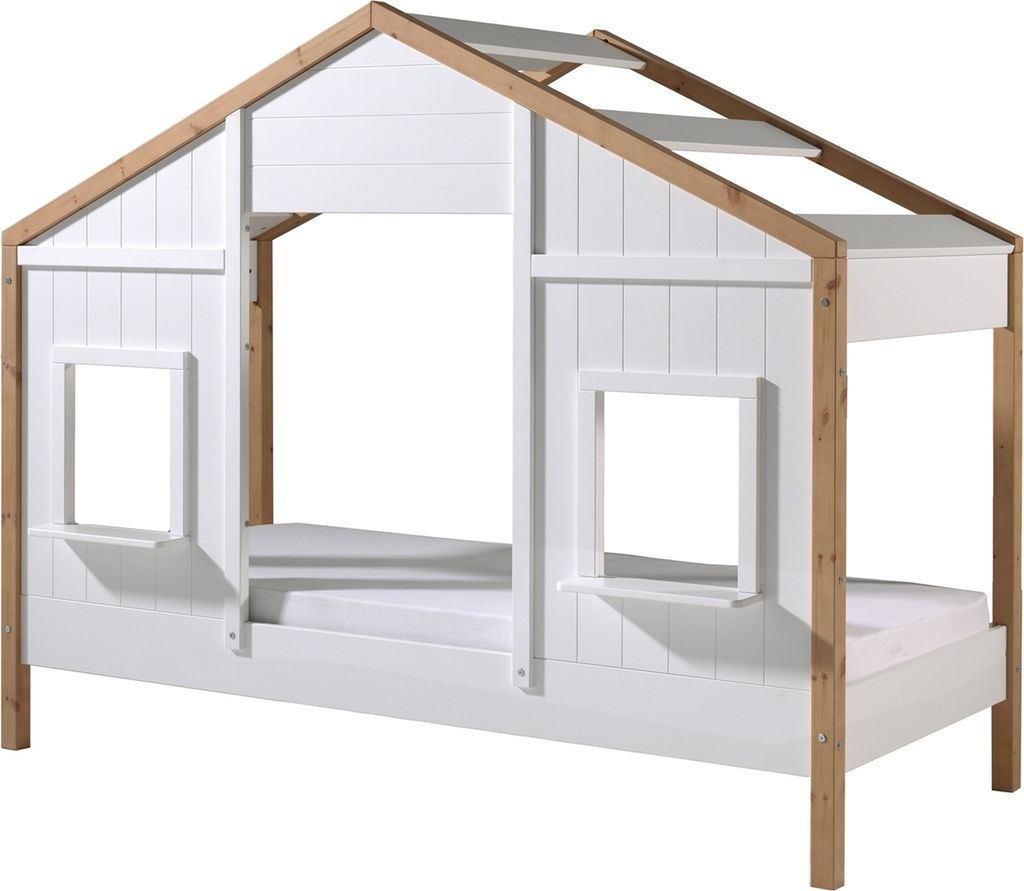 Hausbett "BABS" aus Massiv Kiefer und MDF in Kiefer Farbe Oak/Weiß. Abmessungen (BxHxT) 210x170x97 cm