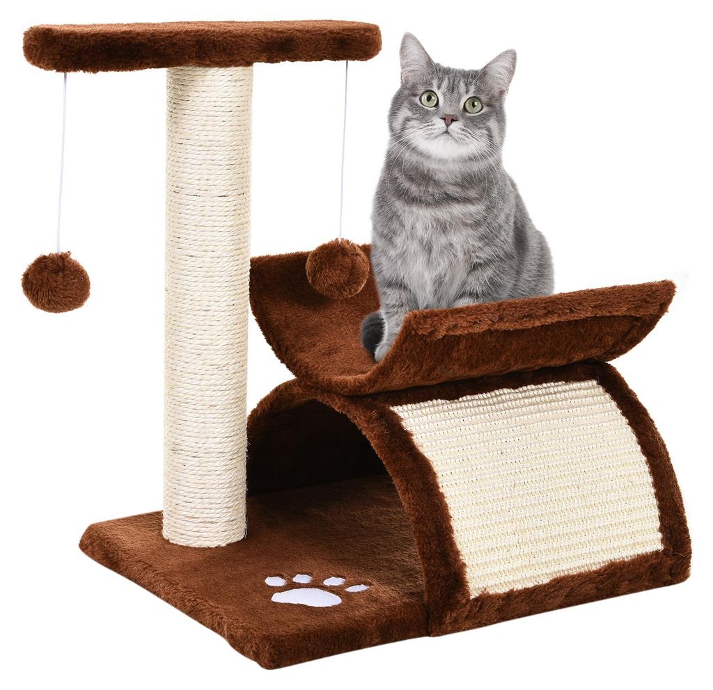 Kratzbaum klein Katzenkratzbaum Spielbaum Kratzstamm fš¹r Katzen mit Spielball Braun L40 x B30 x H43 cm