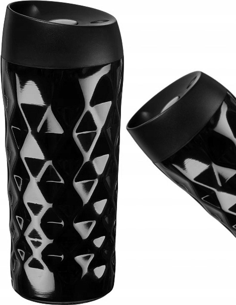 Ambition Thermobecher Edelstahl 400 ml Schwarz - Geometrisches Design, Langlebig und Stilvoll