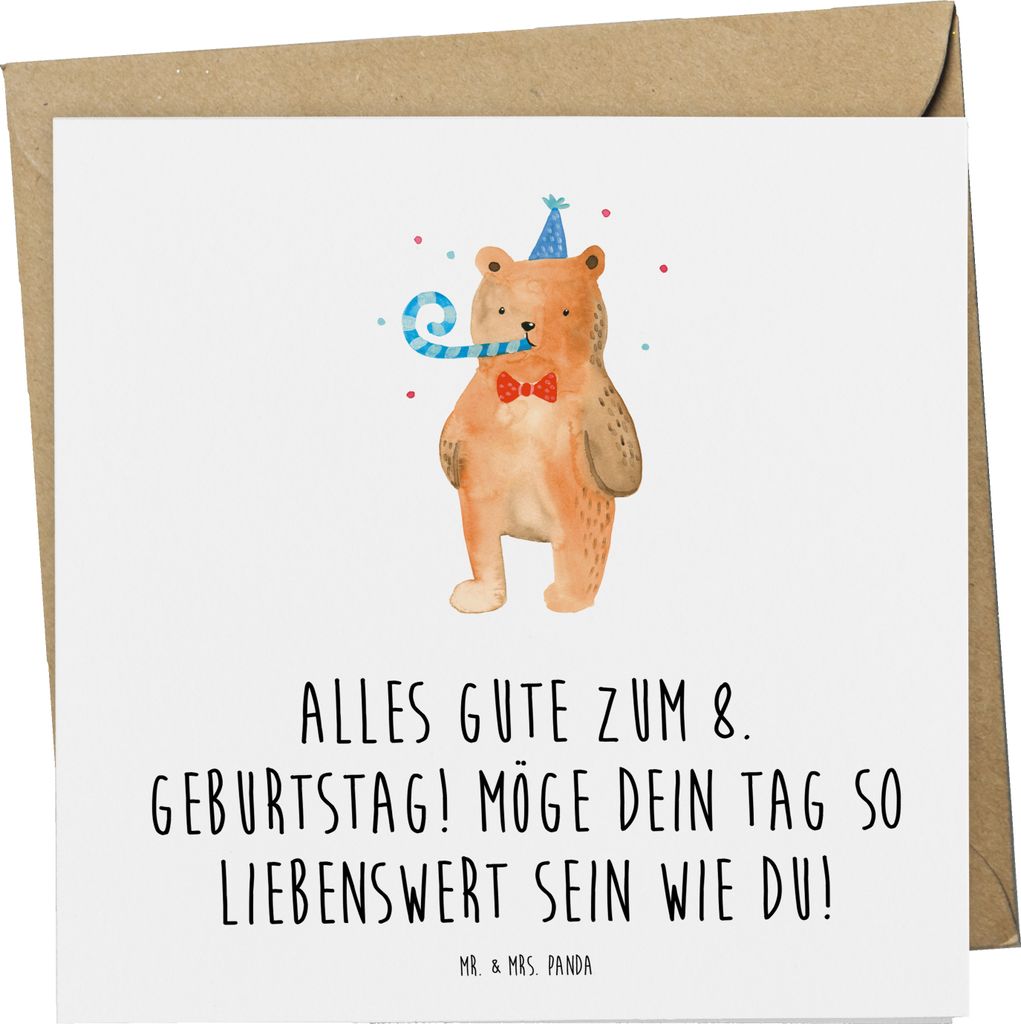 Mr. & Mrs. Panda Grußkarte 8. Geburtstag - Weiß - Geschenk, doppelkarte, anlasskarte, 8 Jahre alt, Klappkarte, Glückwunschkarte, feiern, Geburts...