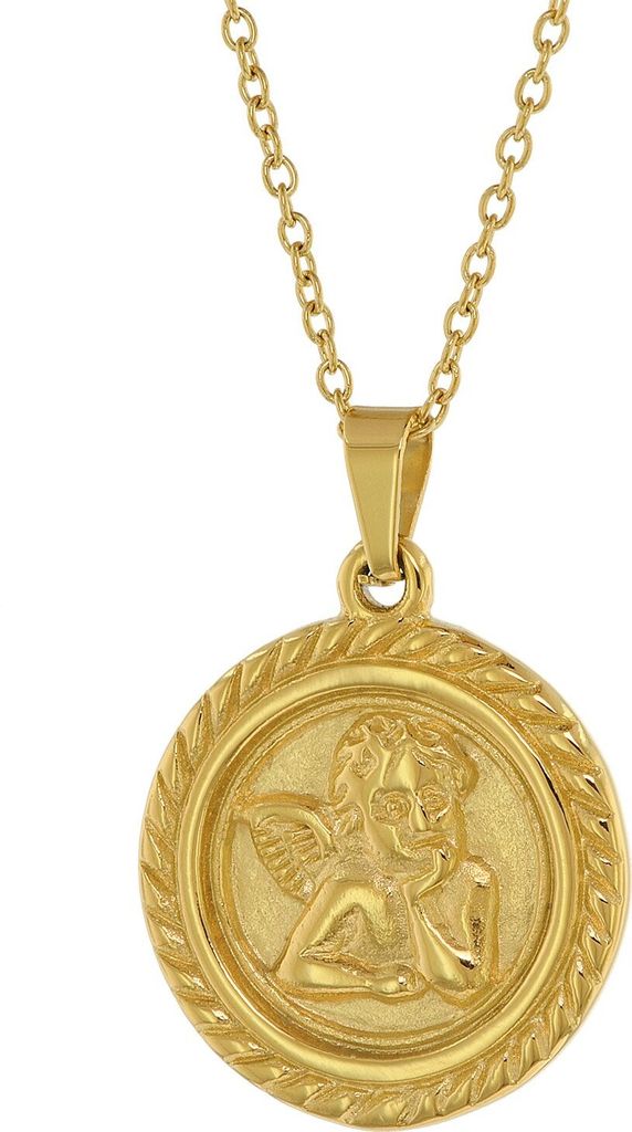 trendor 75884 Damen-Halskette mit Engel-Anhänger Gold auf Edelstahl Ankerkette 1