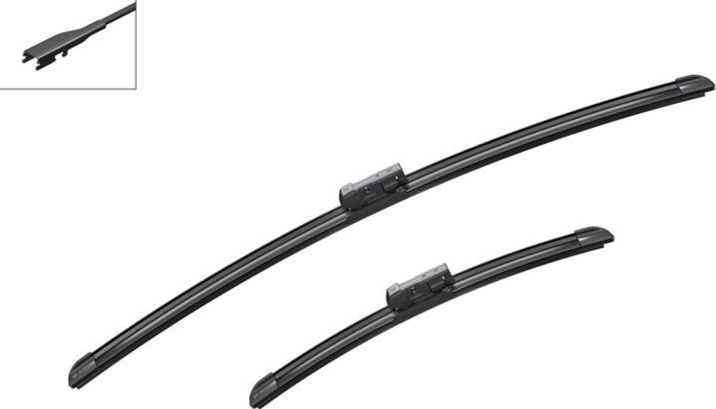 Two windshield wipers are shown against a white background.