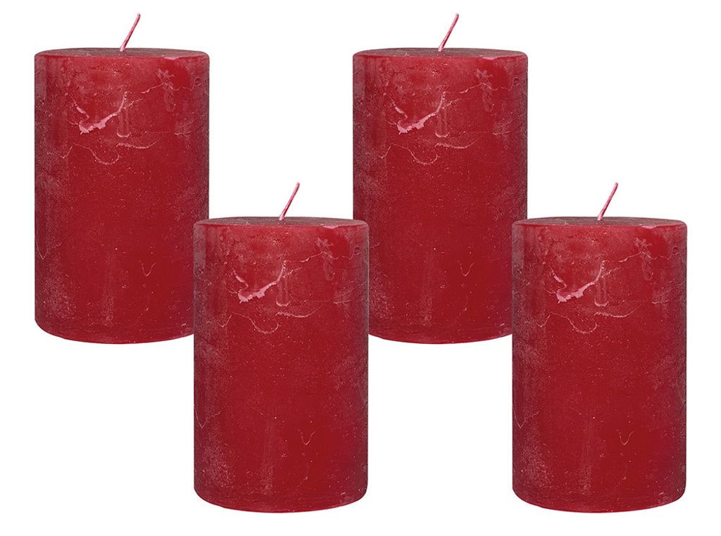 4 Rustic Stumpenkerzen Premium Kerze Rot 6x10cm - 38 Std Brenndauer