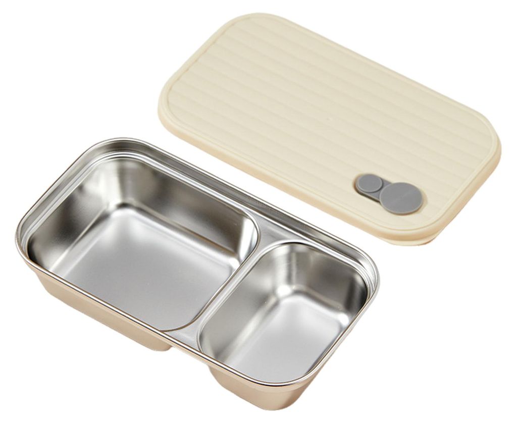 Snackbehälter aus Edelstahl, 2-Fächer-Lunchbox, auslaufsichere Bento-Box mit Deckeln, wiederverwendbare Lebensmittelaufbewahrungsbehälter für R...