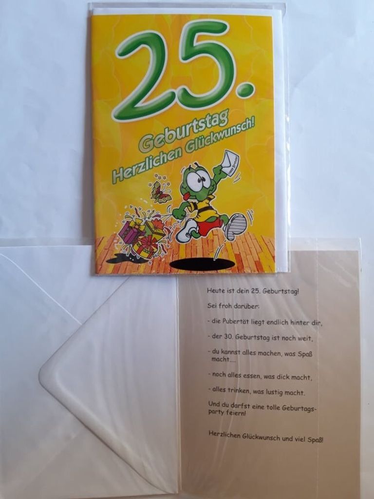 1 Glückwunschkarte, 25. Geburtstag, Doppelkarte m. Umschlag, Frosch Geschenke