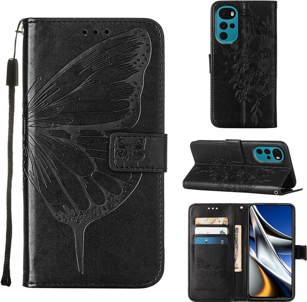 Moto G22 Hülle, Schmetterling Prägung Flip Leder Produktbild 