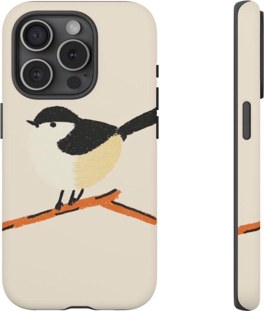 Minimalistische Vogel-Illustration auf Ast – Hülle Kompatibel mit iPhone 15 Pro