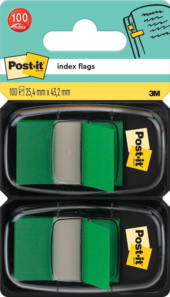 Post-it Index Haftstreifen Grün Standard 25x43mm 2 Spender 50 Haftstreifen