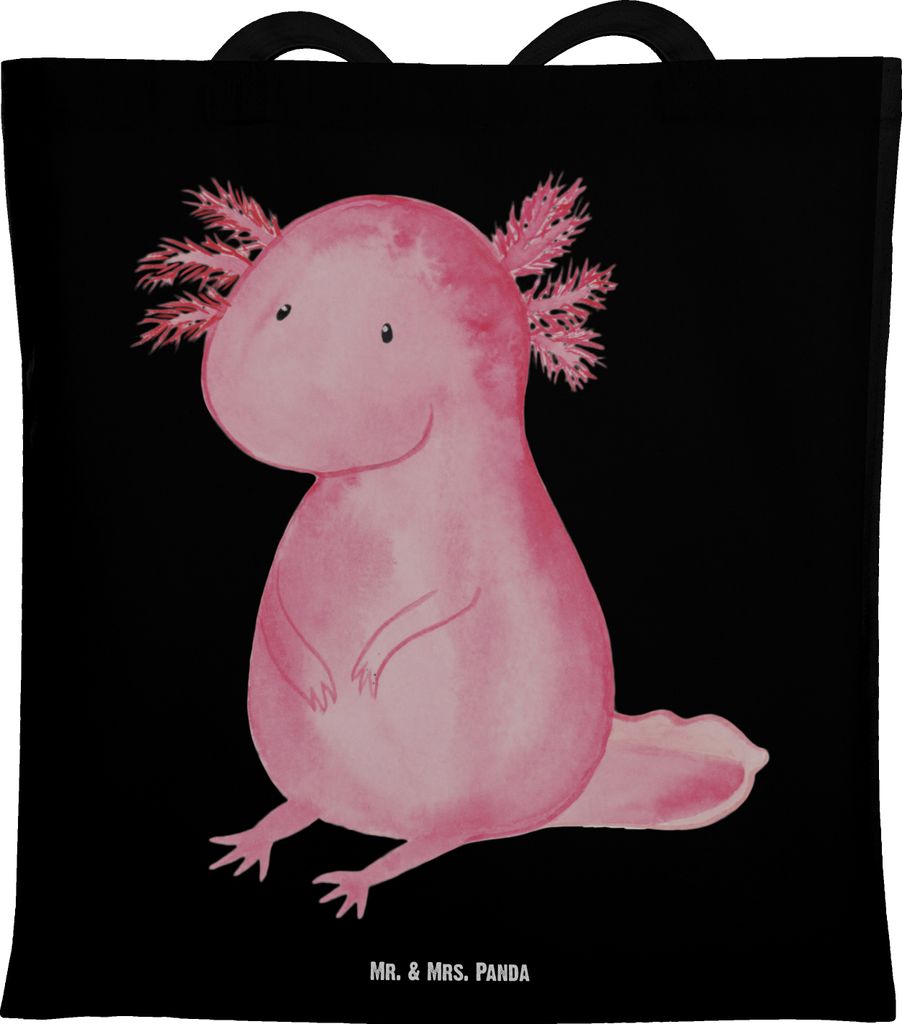 Mr. & Mrs. Panda Schultasche Axolotl Niedlich - Schwarz - Geschenk, Zufrieden, Freundin, Fröhlich, Tote Bag, Tasche, Liebe, Laptoptasche, Lebenswe...