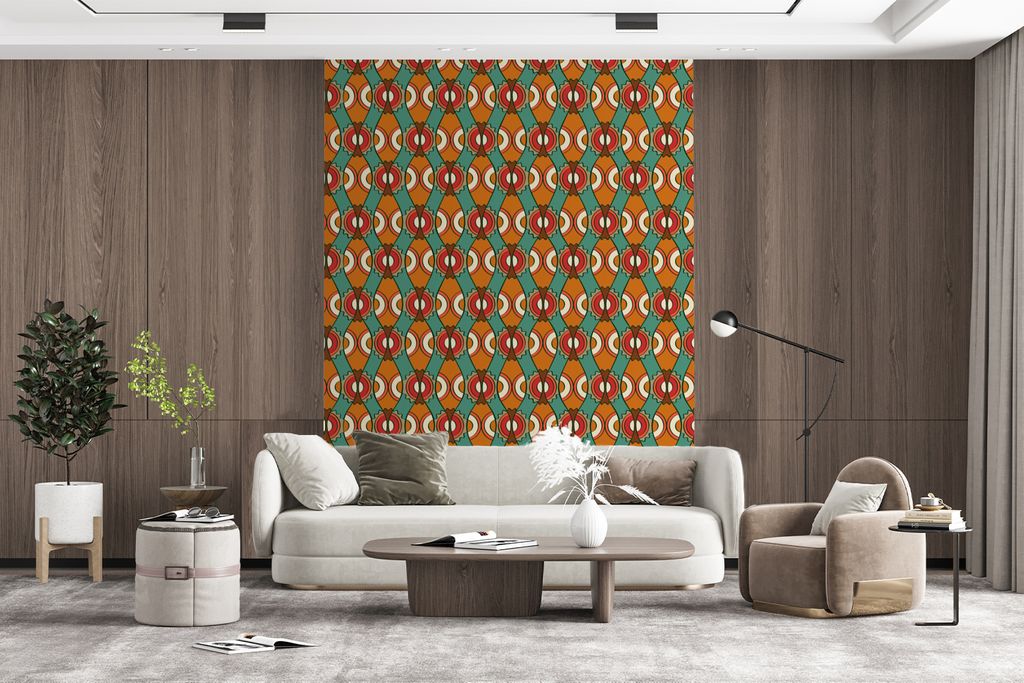 MuchoWow Fototapete für Wohnzimmer oder Schlafzimmer Wandtapete Vinyl Motivtapete Design - Retro - Orange - Abstrakt - 195x260 cm - Wandbild