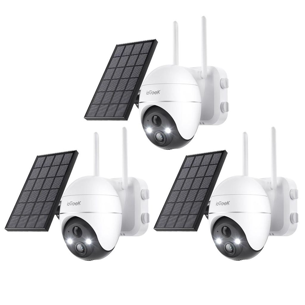 3 Stücke 5MP Überwachungskamera Aussen Akku Solar 2K PTZ WLAN Kamera Überwachung Außen mit Solarpanel PIR Bewegungsmelder 2,4GHz WiFi mit Alexa