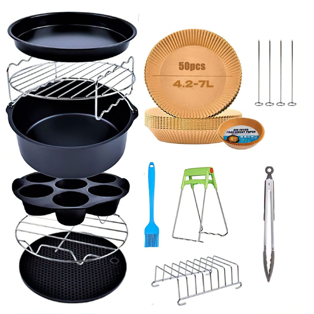 Heißluftfritteuse Zubehör Küchenmaschinen Zubehör-Set 8 Zoll 11-Teilige für Airfryer 3.5L- 5.5L Zubehör Einschließlich Silikonform Heißluft...
