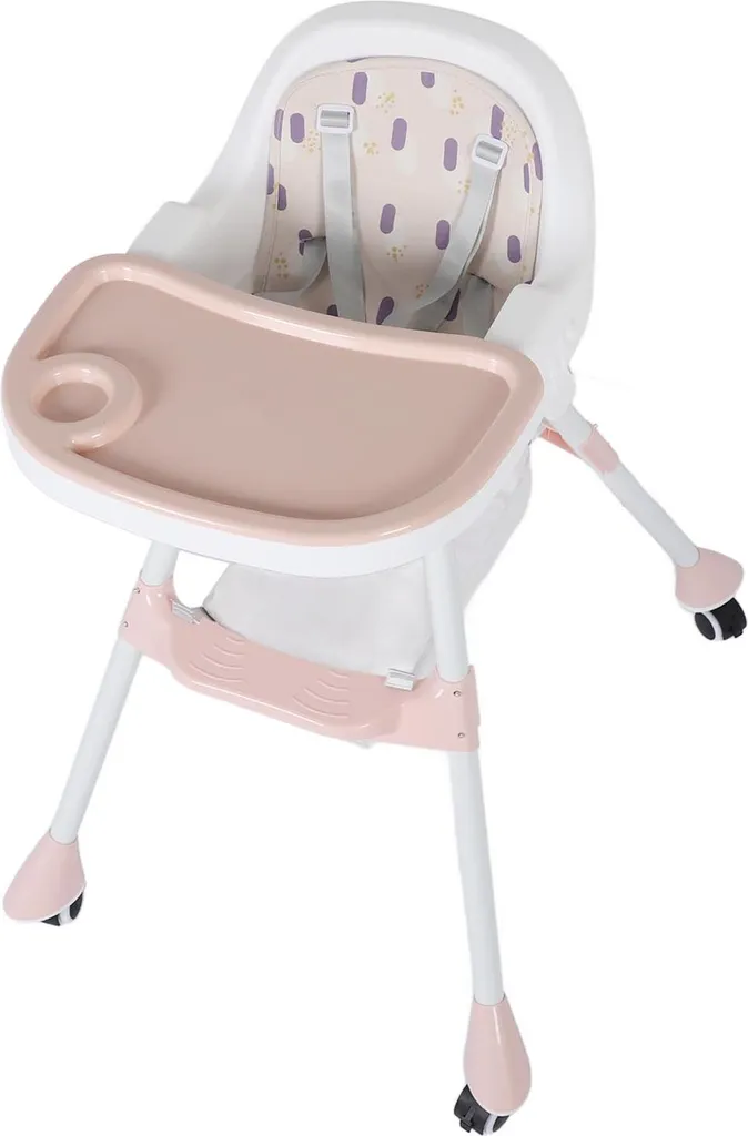 Chaise haute gain de place rose : solution repas pour petits espaces