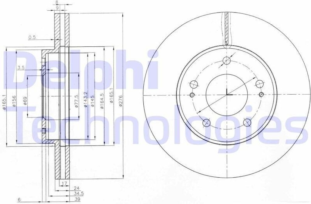 2x DELPHI Bremsscheibe BG3848 für MITSUBISHI ECLIPSE II (D3_A) 45mm 276mm