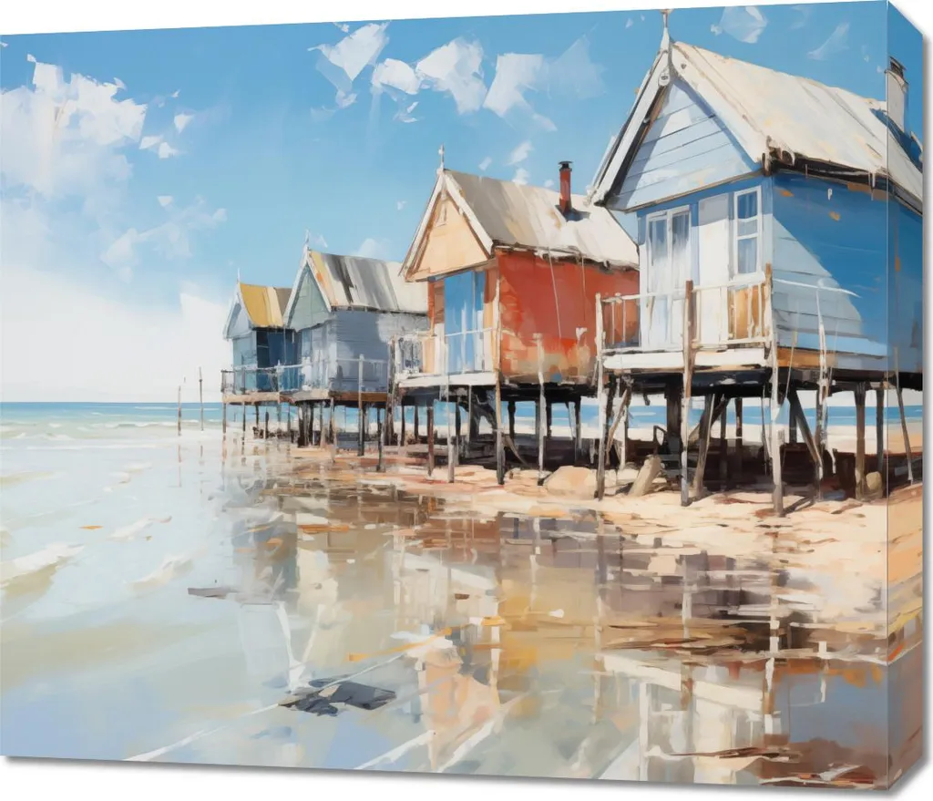 Image 70 x 60 cm Cabanes Pittoresques sur la Côte - Tableau Bord de Mer