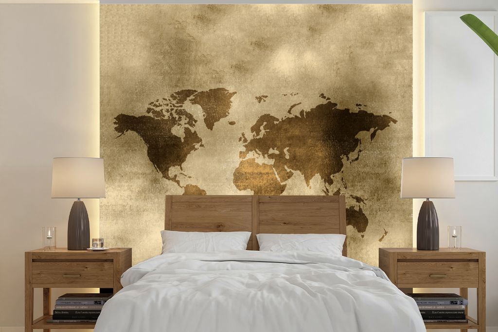 MuchoWow Fototapete für Wohnzimmer oder Schlafzimmer Wandtapete Vinyl Motivtapete Weltkarte - Papyrus - Antiquitäten - 300x300 cm - Wanddekoration