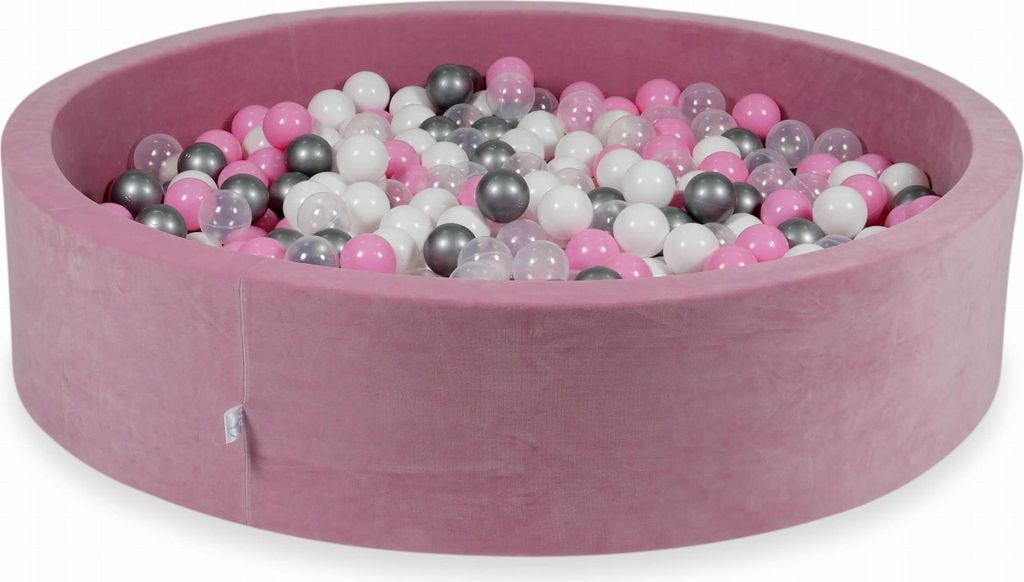 Trockenpool 130x30cm Velvet Soft Pink mit 600 Bällen: Puderrosa, Silber, Weiß, Transparent