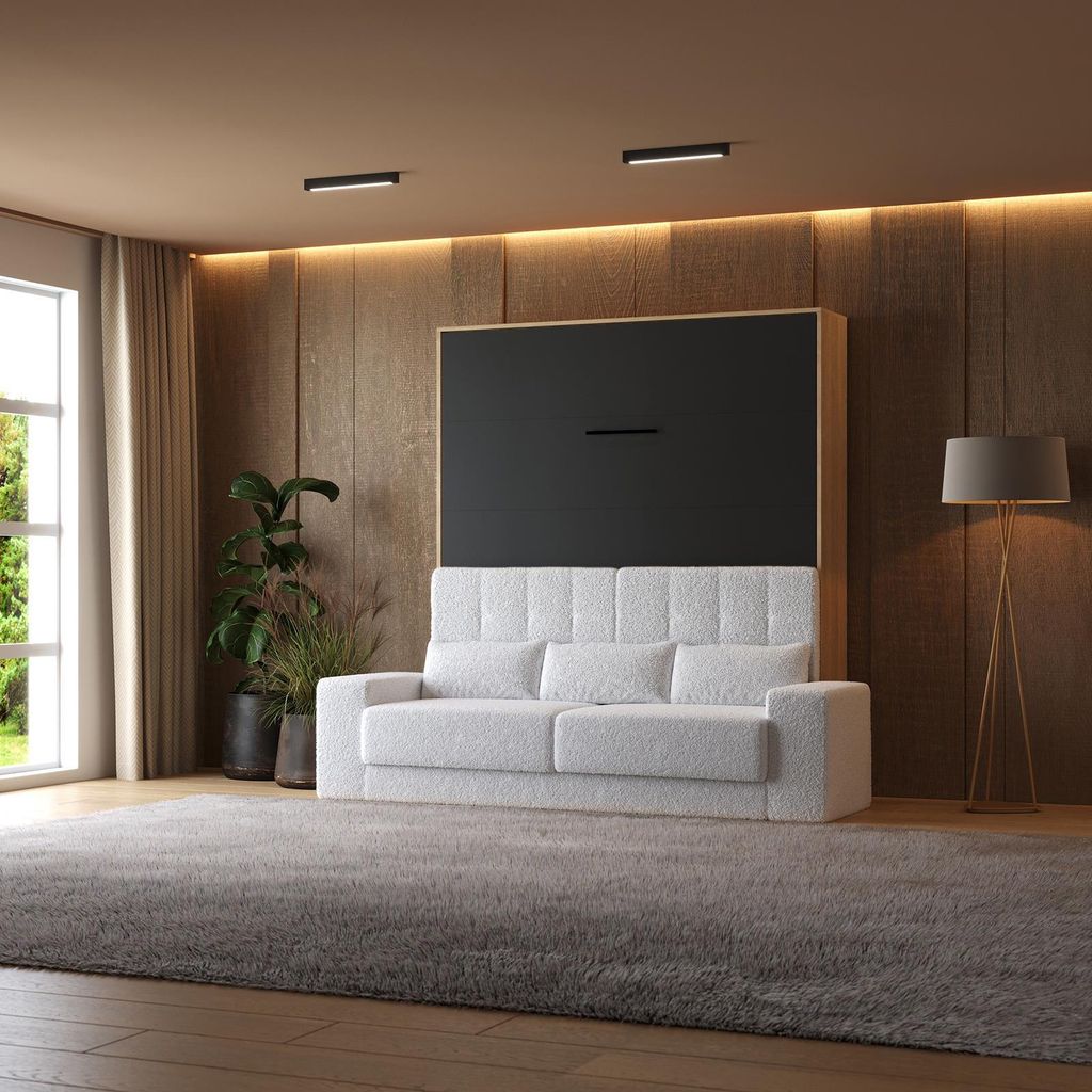 Schrankbett mit Weiss SOFA M1 160x200 Vertikal Kaiserberg Eiche/Anthrazit