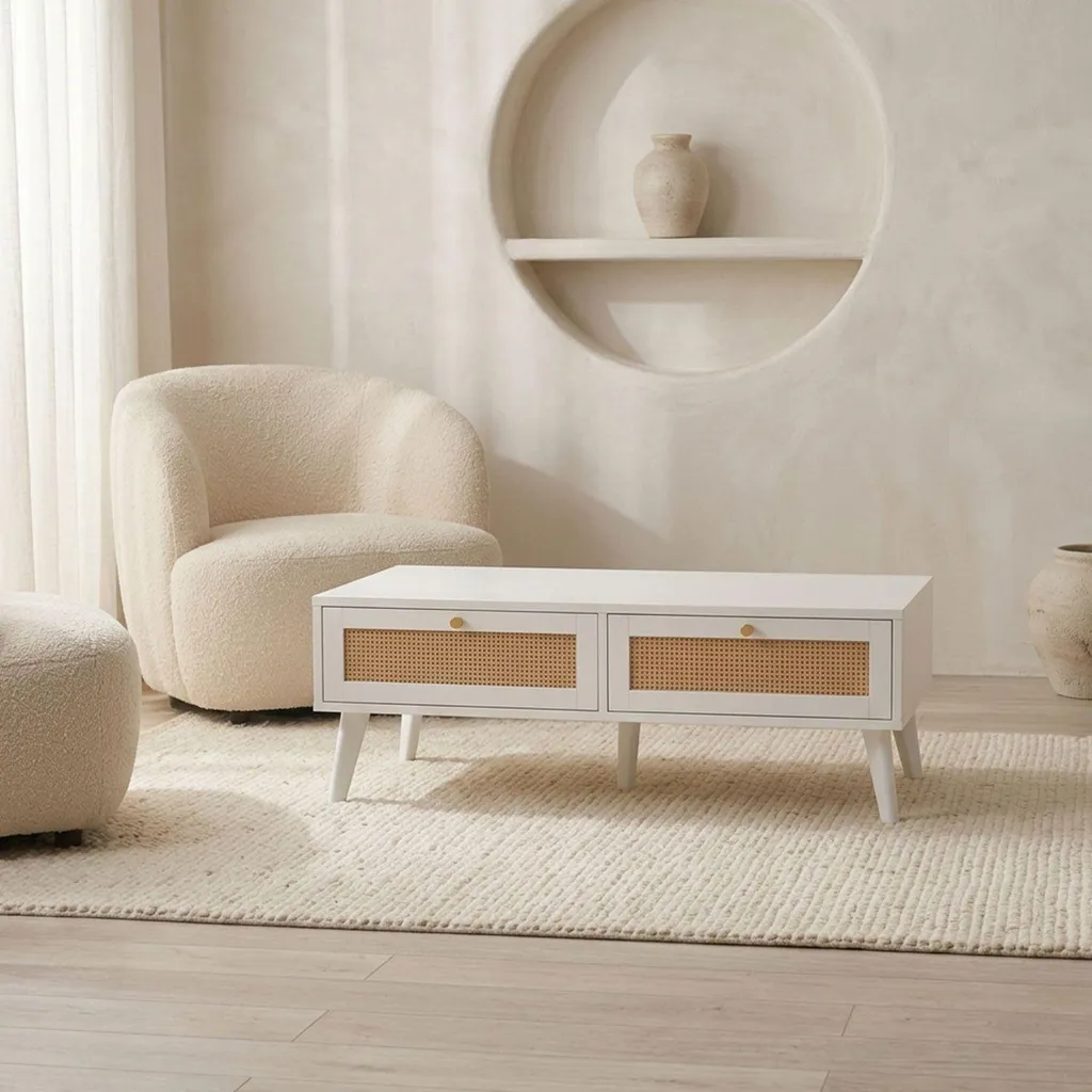 Table basse rectangulaire blanche Dalgora 120cm avec tiroirs de rangement - 6