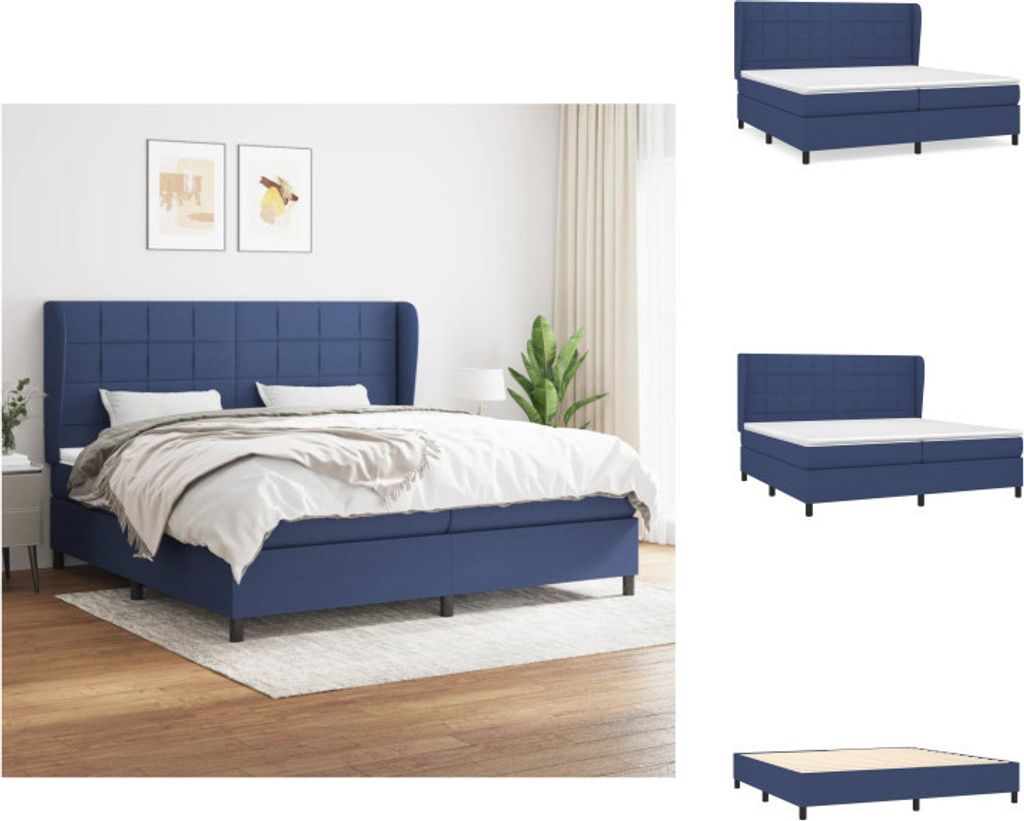 vidaXL Boxspringbett mit Matratze Blau 200x200 cm Stoff - Betten & Bettgestelle