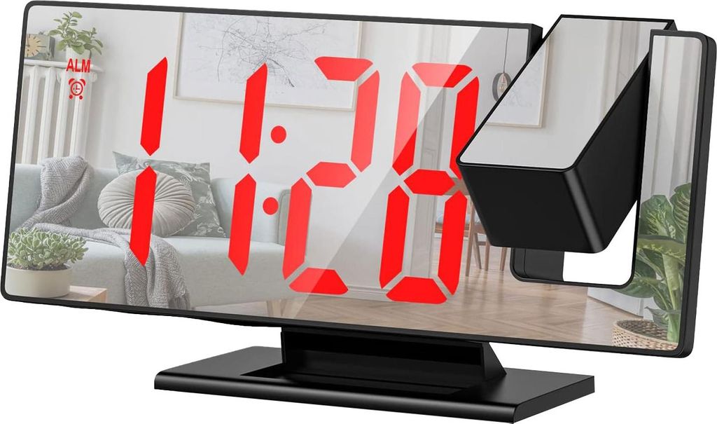 OKWISH Wecker mit Projektion, Wecker mit großem Spiegeldisplay, Leiser Snooze-Elektronischer Wecker, Smart Nachttischuhr, Nachtlicht Uhr digital, ...