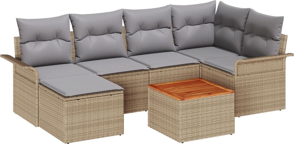Möbel 7-teiliges Garten Sofa Set mit Kissen Beige Poly Rattan Akazie - Gartensofas 3347350