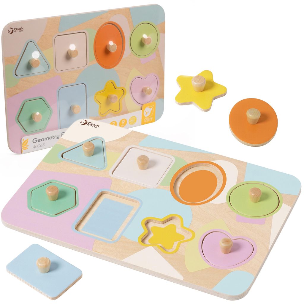 Puzzle/gioco di incastri con forme geometriche su tavola in Immagine del prodotto 