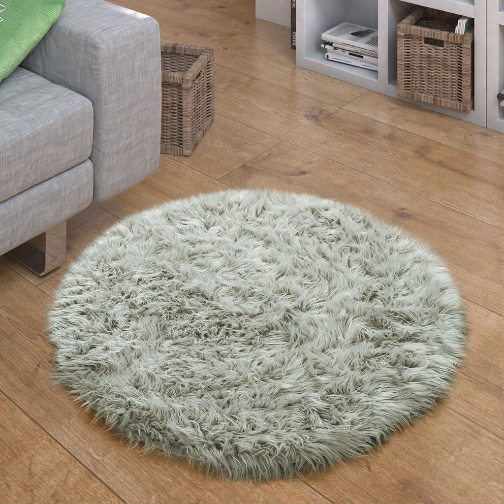 Kunstfell Fellteppich Imitat Sitzkissen Herzform Rund Verschiedene Formen, Grau Grösse 30 cm Rund