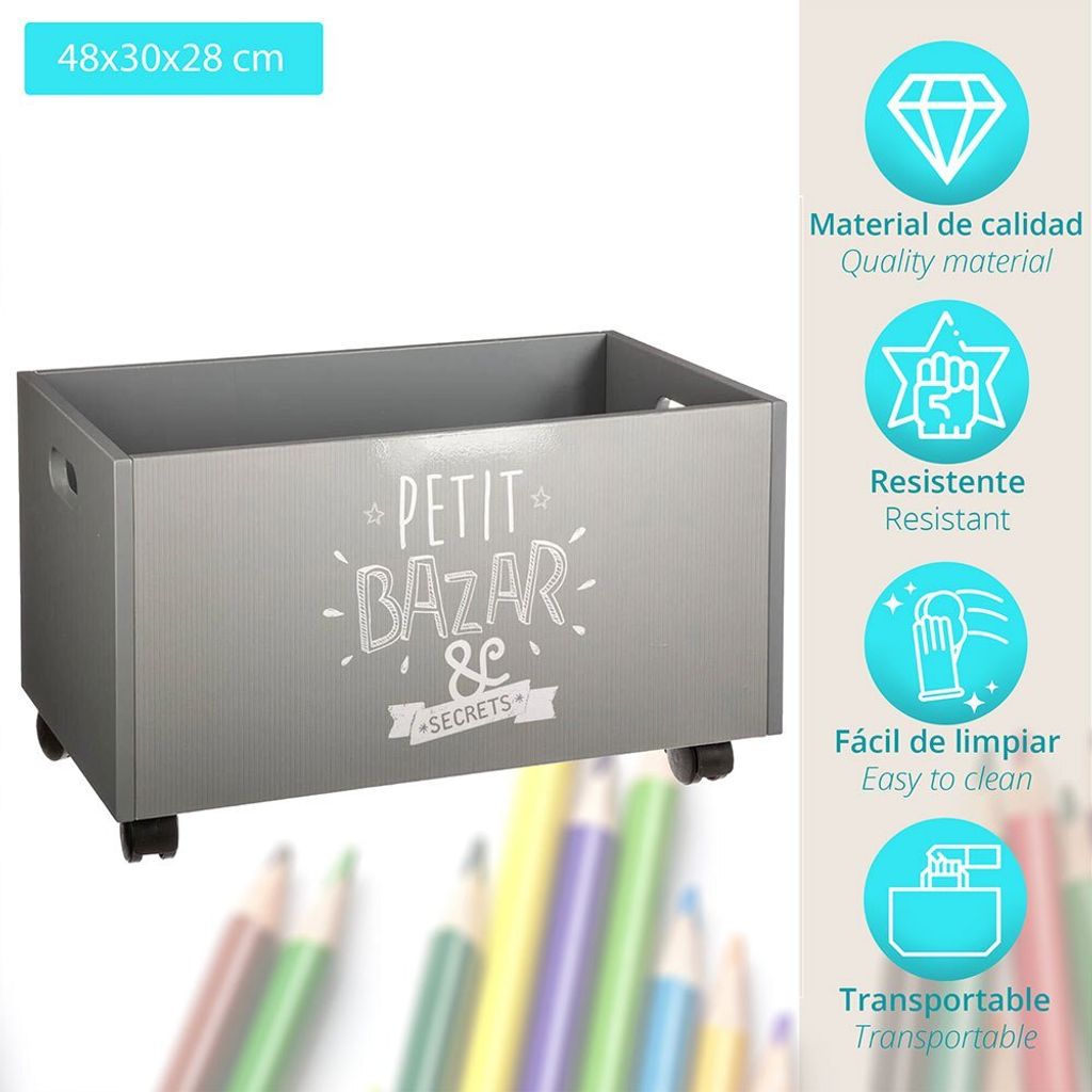 Spielzeugtruhe grau mit Rollen - Atmosphera créateur Produktbild 9