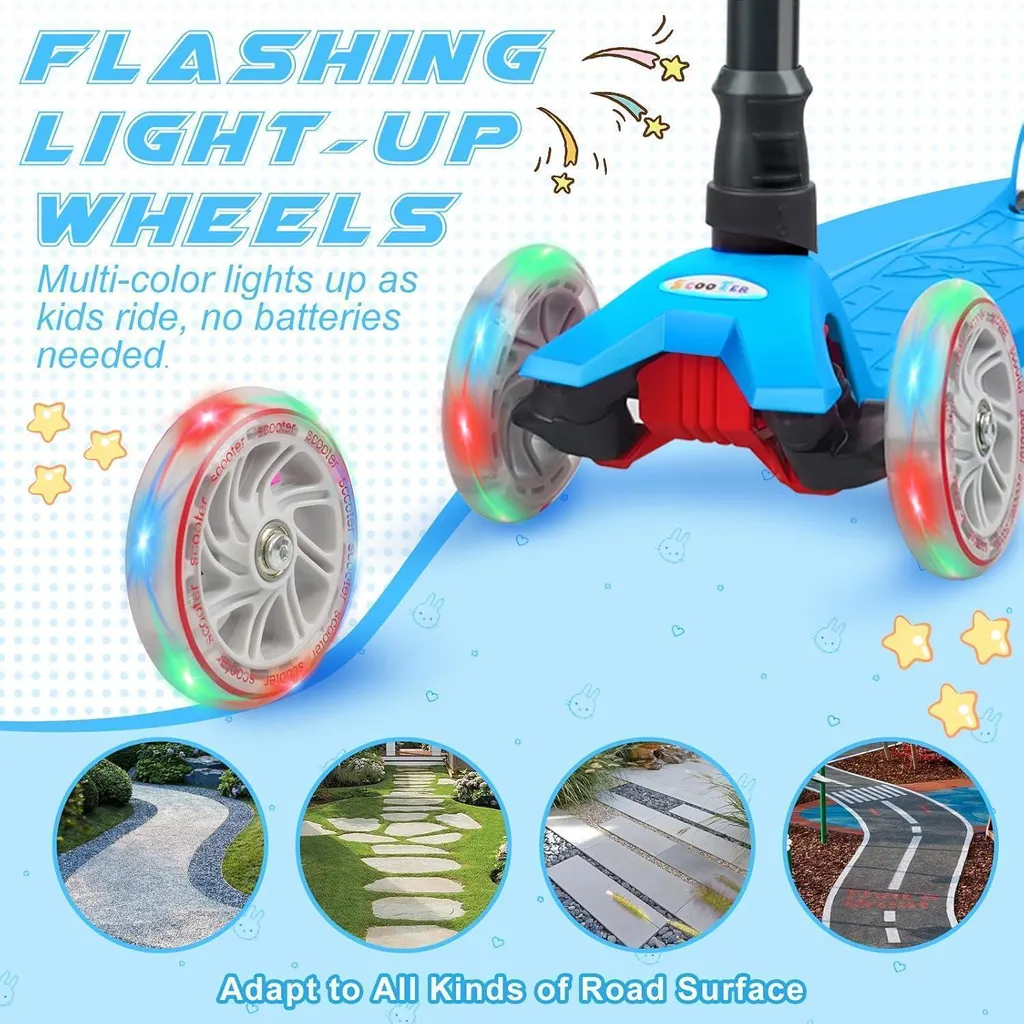 QPlay Trottinette pour Enfant 3 Roues Lumineuses Hauteur réglable Lumières LED sur la Base et Les Roues Design Stable et Visible Vert