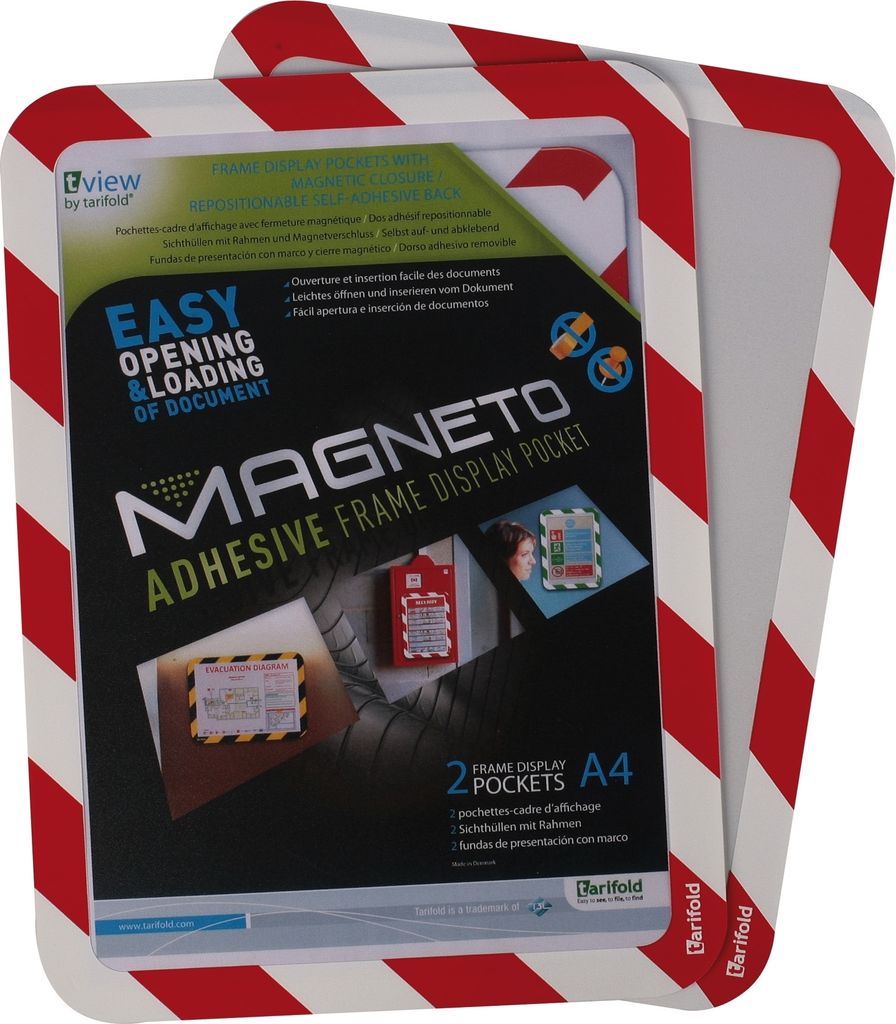 Sichtrahmen Magneto Safety Line A4 selbsthaftend Magnetverschluss rot/weiß 2 Stück Packung mit 12 Stück