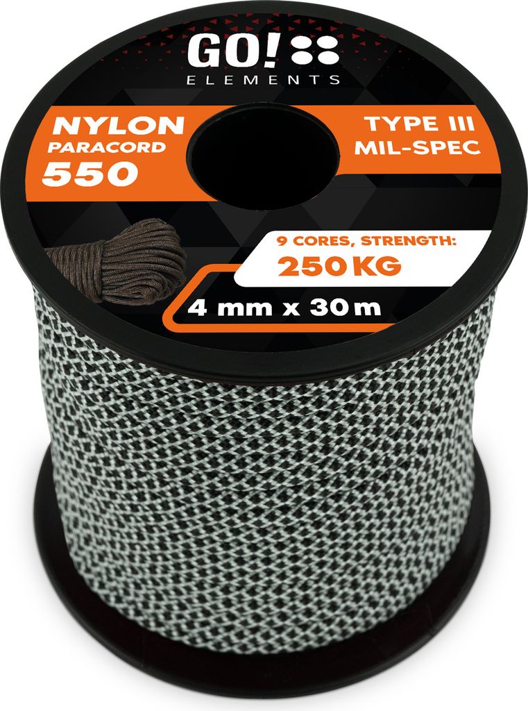 GO!elements 30m Paracord Seil aus reißfester Nylonschnur - 4mm Paracord 550 Typ III Schnur - geeignet als Allzweckseil & Reepschnur - Max. 250kg, ...