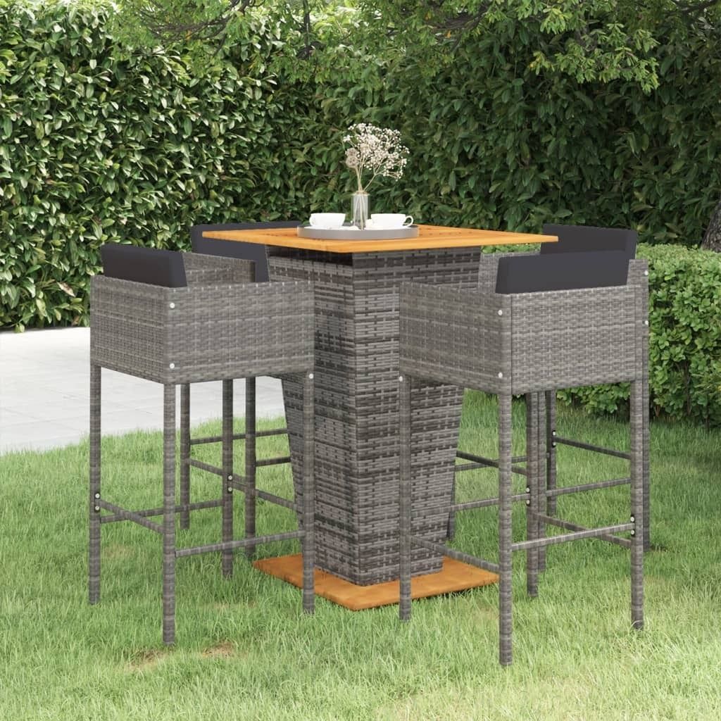 The Living Store 5-tlg. Gartenbar-Set mit Kissen Poly Rattan Grau