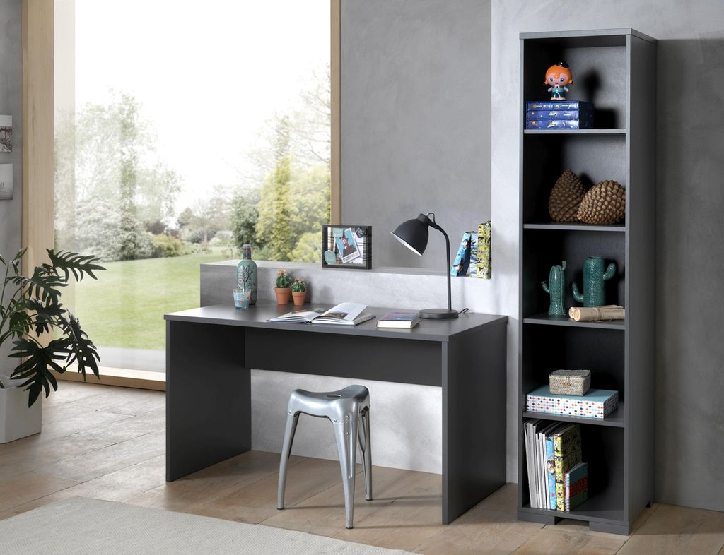 Vipack LONDON Jugendzimmer Set 2-tlg. best. aus: Schreibtisch, Regal, Ausf. Nachbildung Anthrazit, Absatz Buche natur massiv Anthrazit/Buche