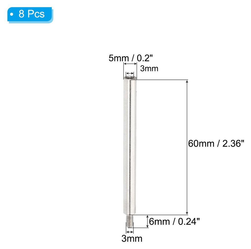 M3x60+6mm Runde Abstandshalter Schrauben Verl?ngerung Stifte 8 Stš¹ck Edelstahl Gewindehš¹lse Abstandsbolzen Schrauben Ersatz fš¹r Binden Nac...
