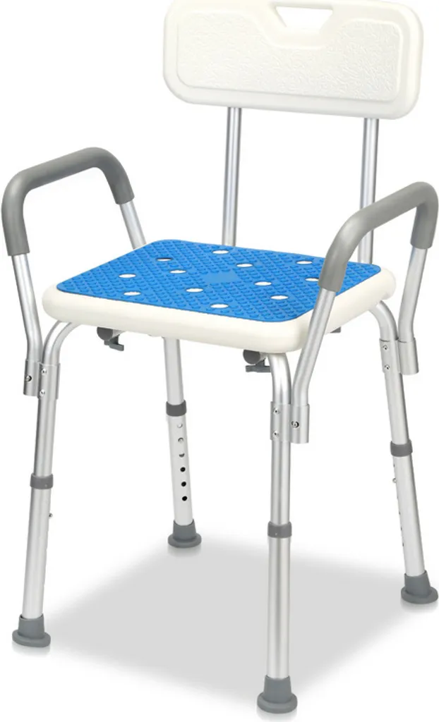 Sgabello da doccia Fiqops Sgabello da bagno Sedia da doccia regolabile in altezza fino a 136 kg Sedile da bagno antiscivolo con braccio e schienale quadrati