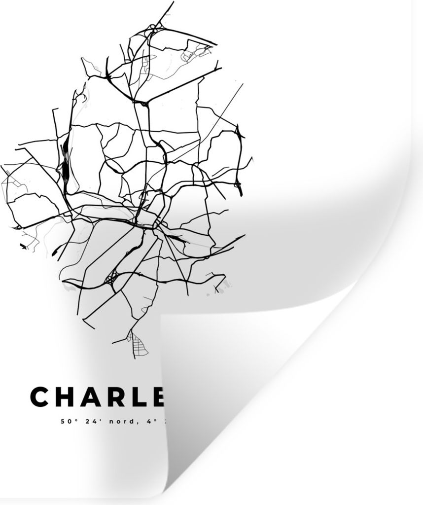 MuchoWow Wandtattoo Wandsticker Wandaufkleber Stadtplan - Schwarz und weiß - Karte - Charleroi - Belgien - Karte 100x100 cm Selbstklebend und Re...
