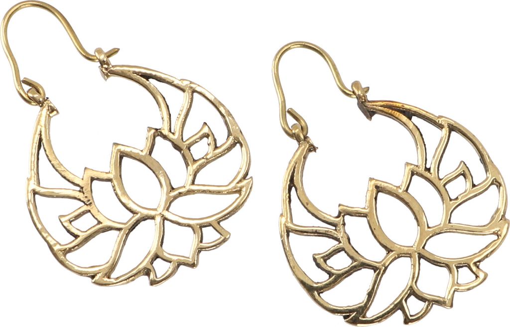 Tribalohrringe aus Messing, Lotus Ethnoohrringe, Tribal Ohrringe, Yogaschmuck - Gold, 4,5*3 cm, Ohrringe + Ohrstecker Modeschmuck