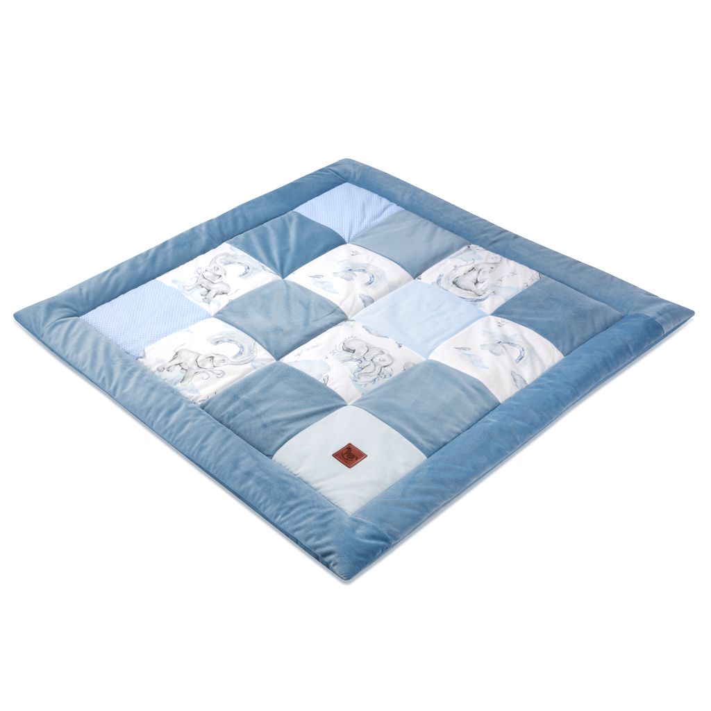 Pepi Spielmatte Krabbeldecke für Babys 100×100 cm - Babymatte Kinder Krabbelmatte Spielteppich - Patchwork - Eledreams Blue