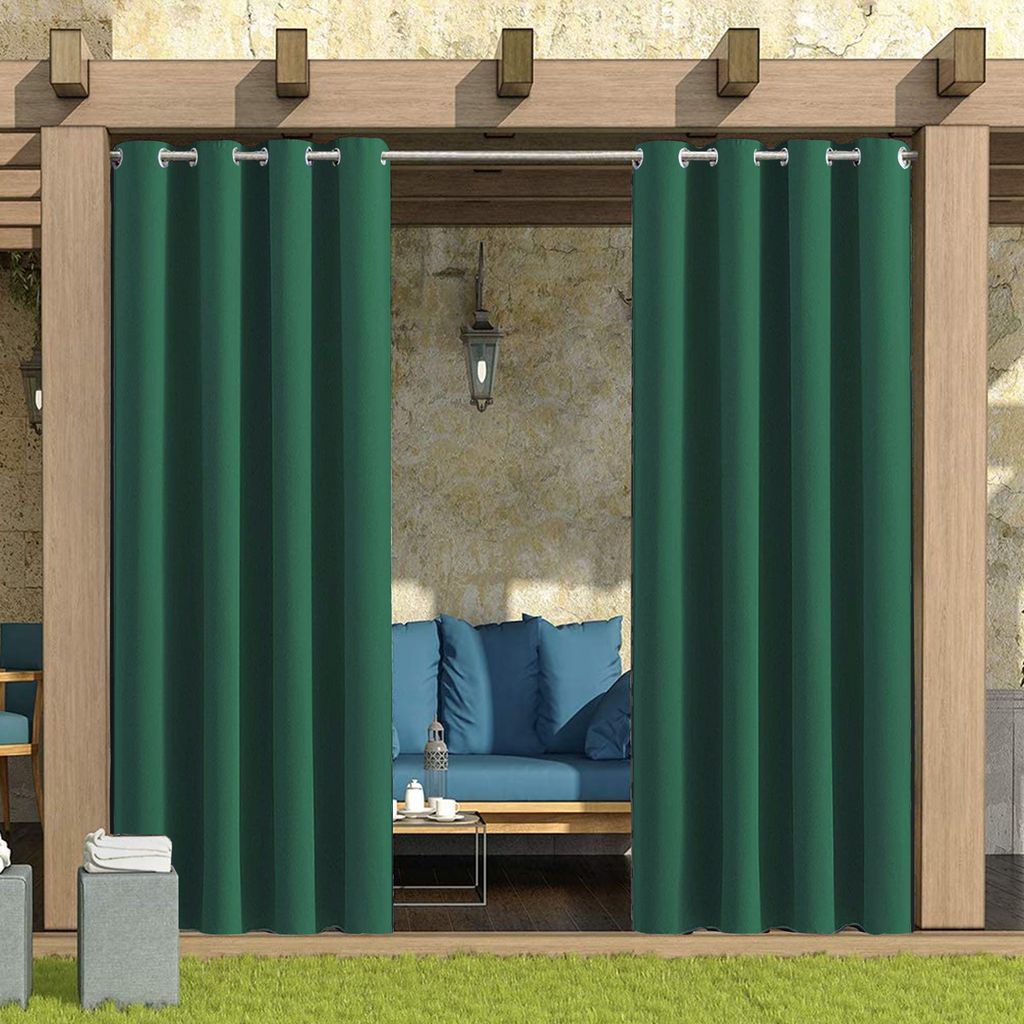 2 Stück Outdoor Vorhang Wasserdicht,Blickdicht Vorhang Winddicht UV Schutz Sonnenschutz Gardinen für Balkon Garten Hof (52*108in, Dunkelgrün)
