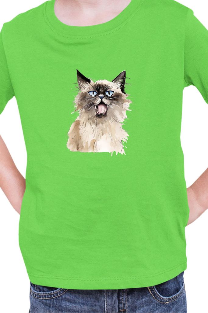 Kinder T-Shirt Funny Cats Breeds Birman Cat 013, 9-11 Jahr - 140 / Lime