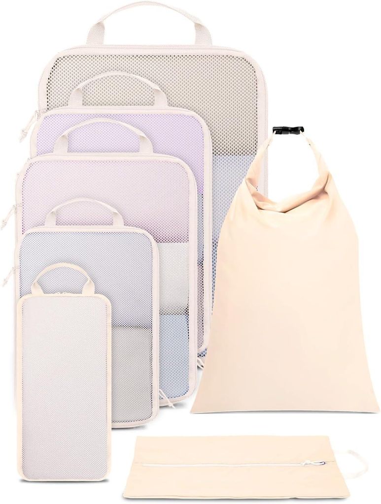 Kompressions-Organizer für das Kofferpacken für Reise 7-teilig Beige