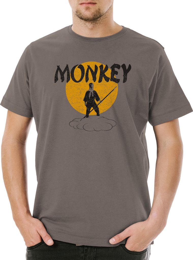 Urban Backwoods Monkey Magic Retro TV Series, Herren T-Shirt, Farbe: Zink, Größe: M