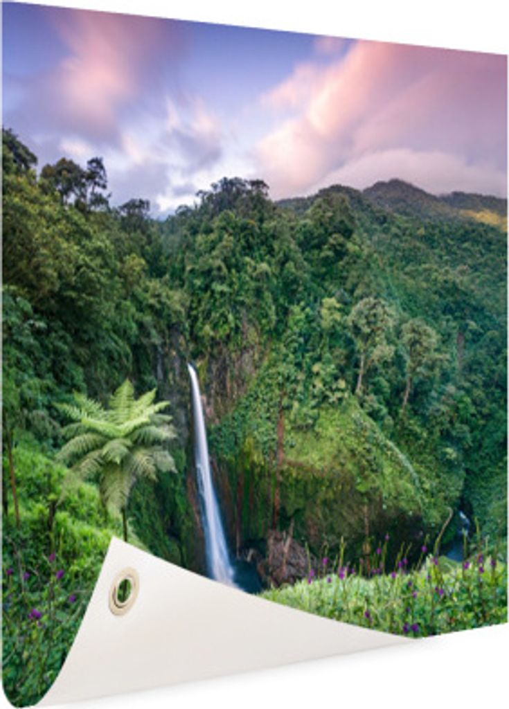 MuchoWow 120x90 cm Outdoor-Poster Gartendeko Sichtschutz Garten Poster für den Garten Wasserfall - Sonnenuntergang - Dschungel