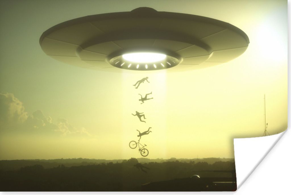 MuchoWow Poster Eine Illustration eines UFOs, das Menschen entführt - Jungen - Mädchen - Kinder - Kinder 90x60 cm - Schlafzimmer