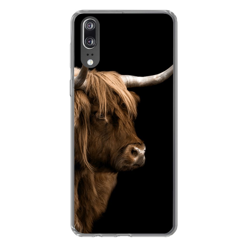 MuchoWow Handyhülle Schutzhülle Hülle für Huawei P20 Schottischer Highlander - Kuh - Schwarz Silikon Softcase Handy Hülle - Hardcover