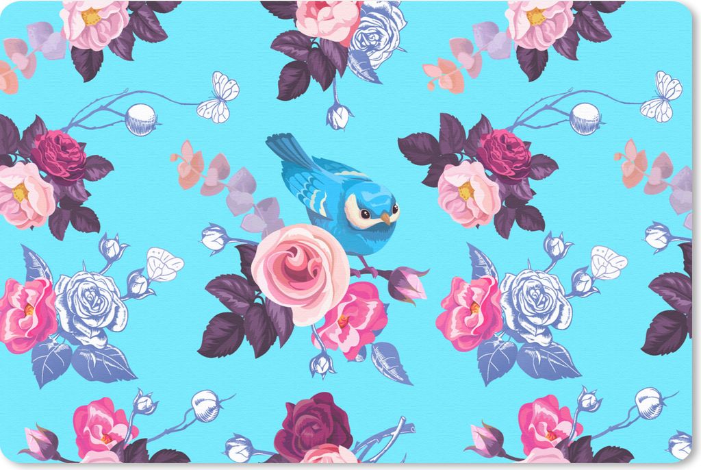MuchoWow Mauspad Mousepad Vogel - Blumen - Muster 27x18 cm - Mousepads - Maus Mat - Pad - Mausunterlage - Büroartikel - Desk Matten